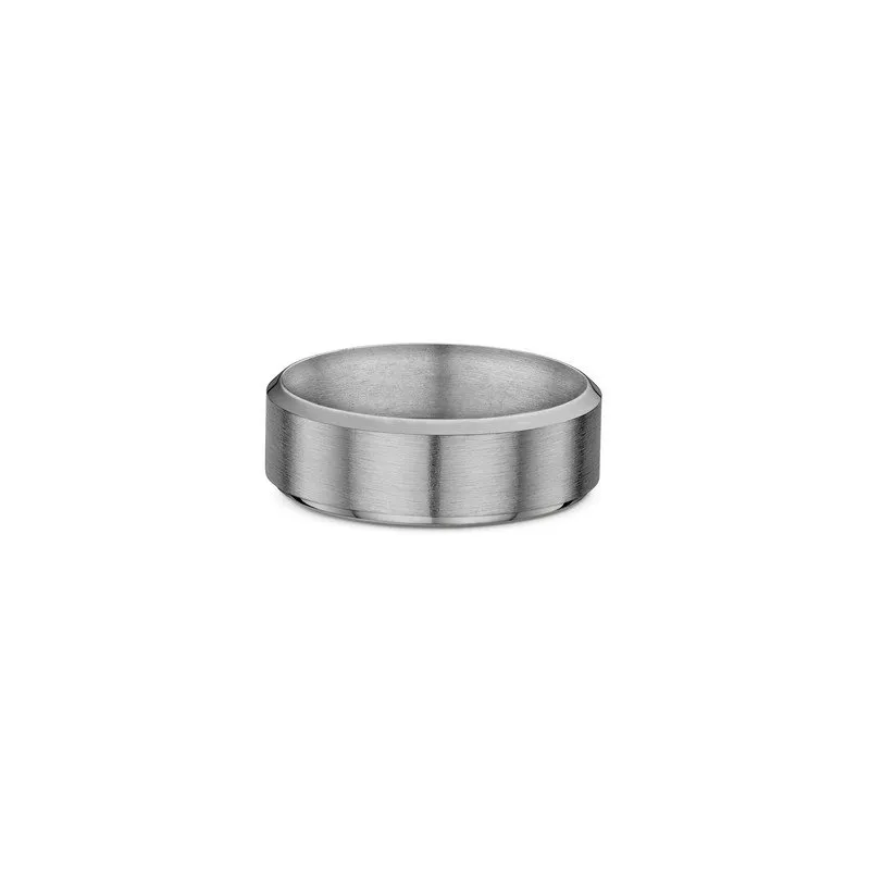 One plain titanium band ring. The ring features a beveled edge and matte finish band, directly facing the camera.
