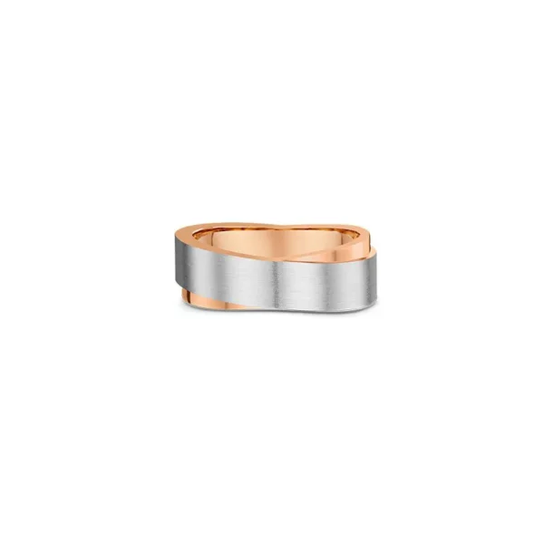 One plain combination of rose and silver band ring with a folded design band.