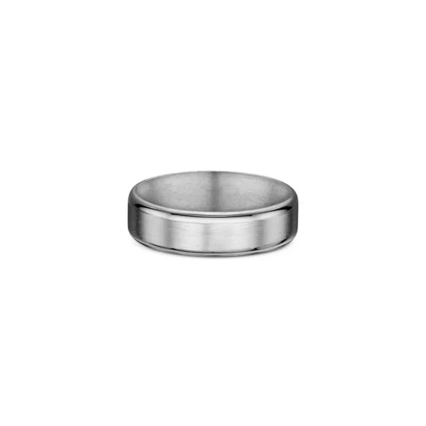 One plain band ring. The ring features a beveled edge and matte finish band, directly facing the camera.