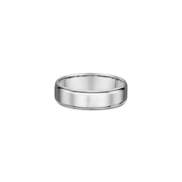 One plain silver band ring. The ring features a beveled edge and matte finish band, directly facing the camera.