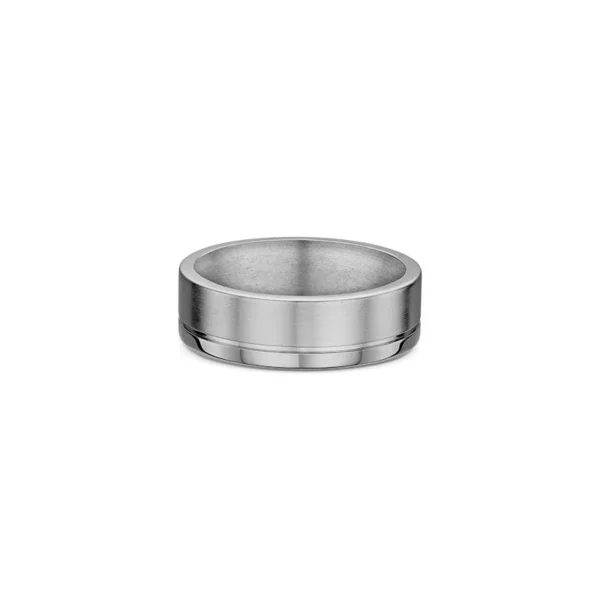 One titanium band ring with a split or divided design, featuring a small segment lower part of the band in a silver shade.