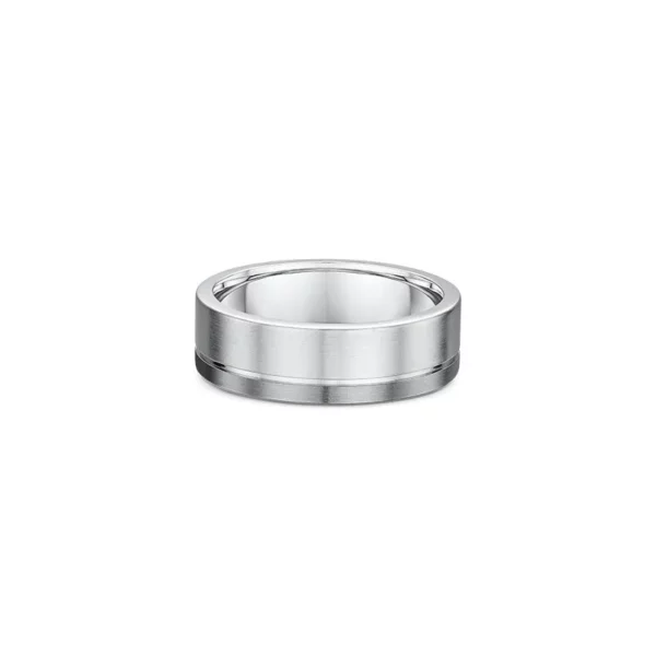One silver band ring with a split or divided design, featuring a small segment of the band in a titanium shade.