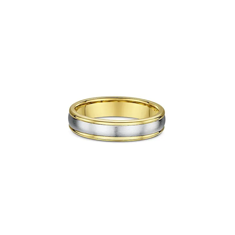 One plain gold band ring. The ring features a silver finish in the center of the band.