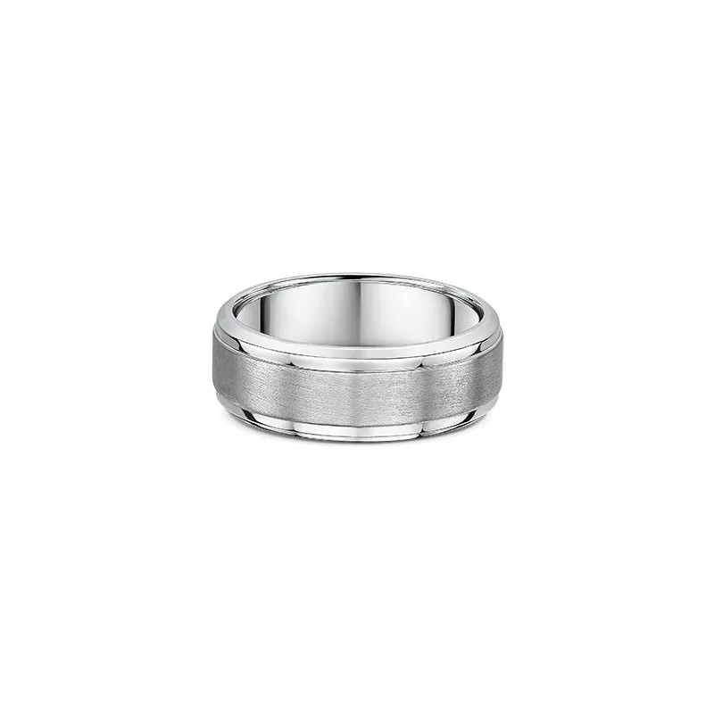 One plain silver band ring. The ring features a titanium matte finish in the center of the band.