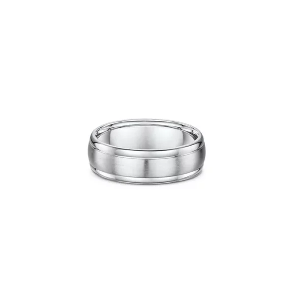 One plain silver band ring. The ring features a matte finish in the center of the band.