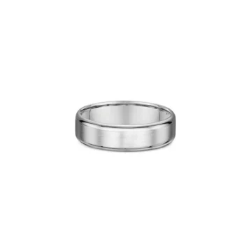 One plain silver band ring. The ring features a beveled edge and matte finish band.