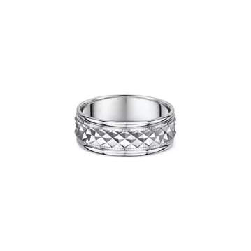 One silver band ring. The band features a small pyramid pattern.