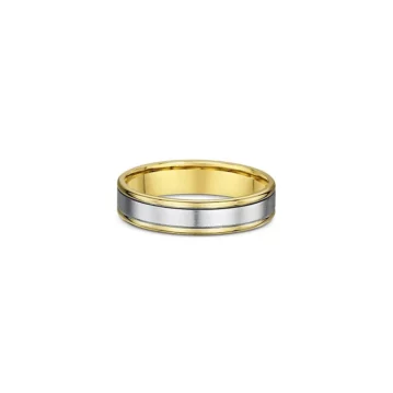 One band ring that combines two shades, gold and silver. The silver shade occupies the center of the band.