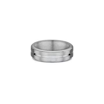 One titanium band ring features a split or divided center design.