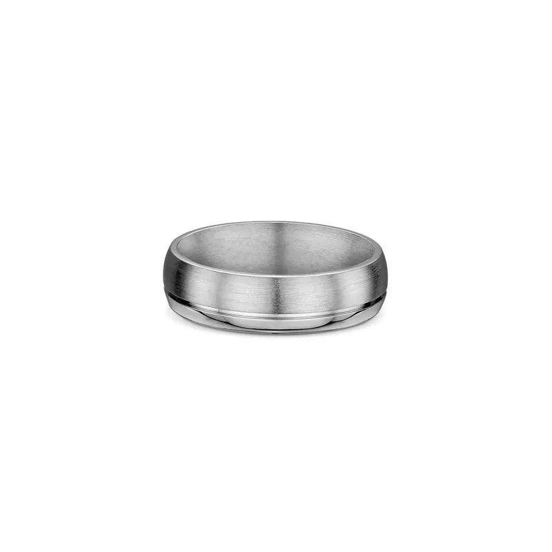 One plain band ring that features a combination of titanium and silver shades. The upper part of the ring features a titanium surface with a subtle greyish hue, adding depth and dimension to its appearance. As the eye moves toward the lower part of the ring, a silver shade emerges, creating a contrasting effect.