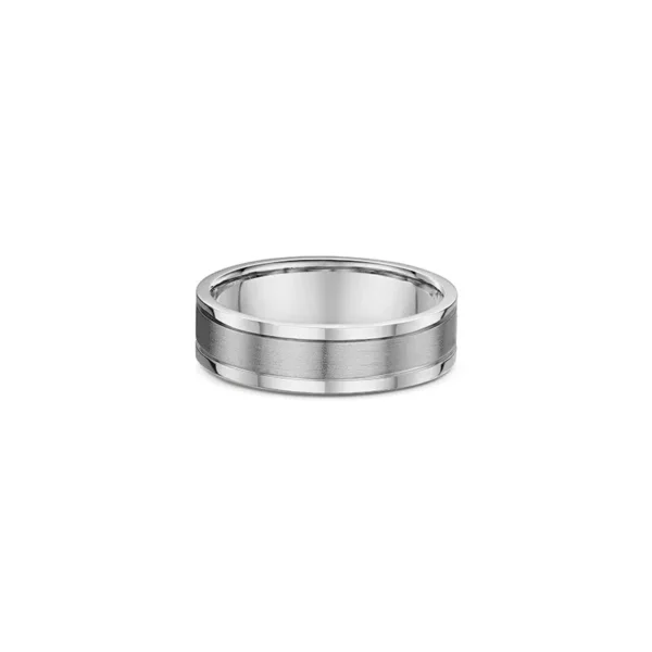 One band ring that combines two shades, titanium and silver. The titanium shade occupies the center of the band.
