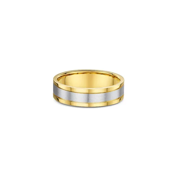 One band ring combines gold and silver shades. The silver shade occupies the center of the band.