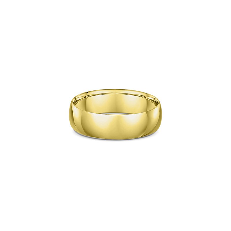 One plain band gold ring has a subtle yellow hue, directly facing the camera