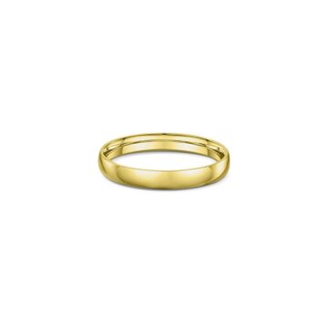 One plain band gold ring has a subtle yellow hue, directly facing the camera.