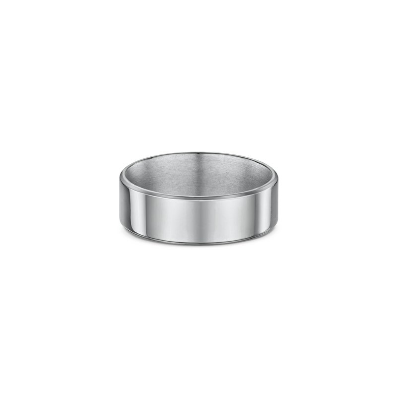 One plain band ring has a subtle darker shade or greyish hue, directly facing the camera.