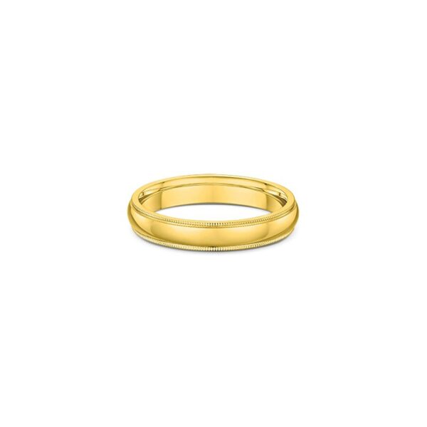 One plain gold band ring has a subtle yellow hue, directly facing the camera.