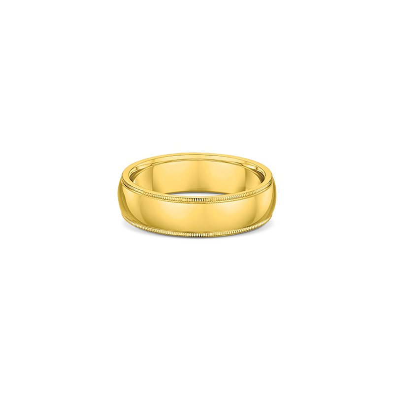 One plain band gold ring has a subtle yellow hue, directly facing the camera.