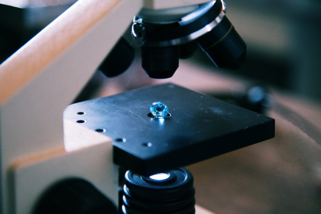 Lab grown diamond under microscope