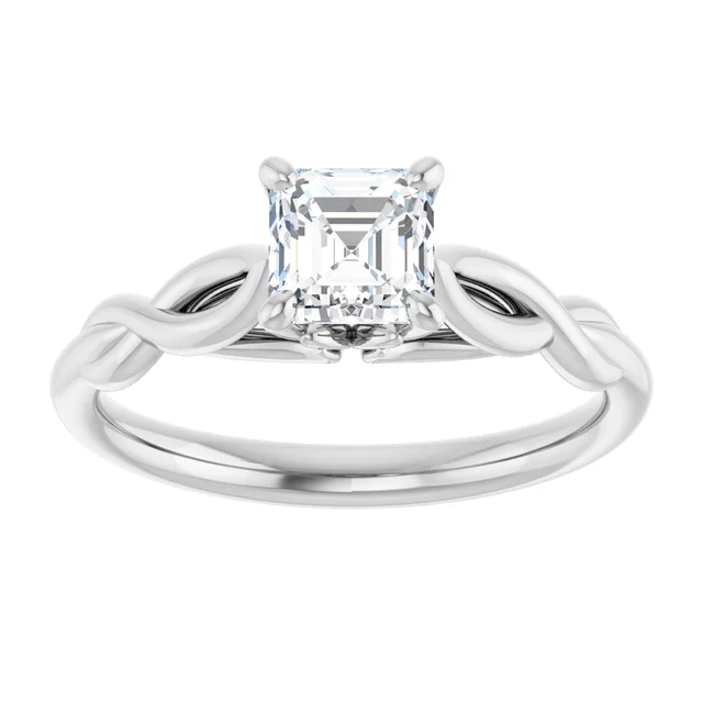 14K White Gold 5 mm Asscher Solitaire Engagement Ring