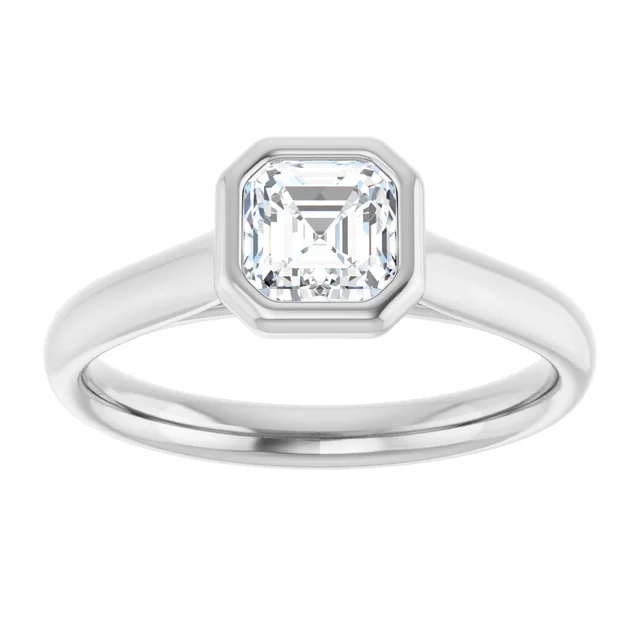 14K White Gold 5 mm Asscher Solitaire Engagement Ring Mounting