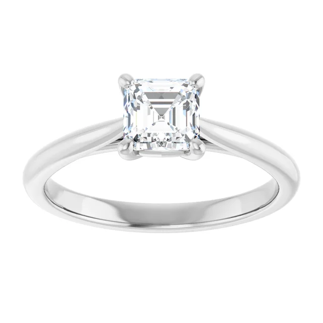 14K White Gold 5 mm Asscher Solitaire Engagement Ring Mounting