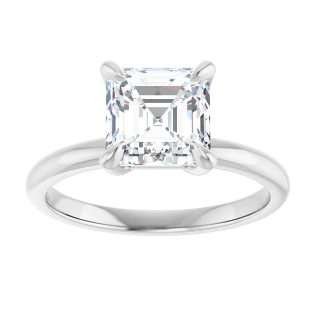 14K White Gold 7x7 mm Asscher Solitaire Engagement Ring