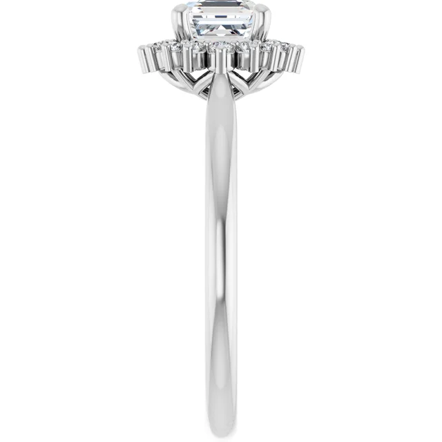 14K White Gold Asscher Cathedral Halo Diamond Engagement Ring