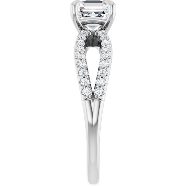 14K White Gold Asscher Diamond Split Shank Pave Engagement Ring