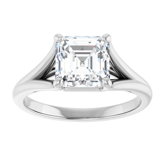 14K White Gold Asscher Split Shank Cathedral Diamond Engagement Ring