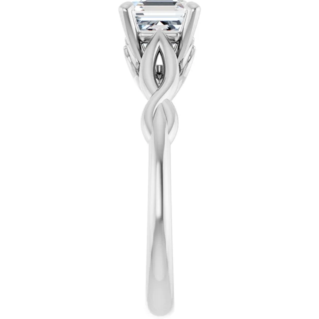 14K White Gold Asscher Twisted Cathedral Diamond Engagement Ring