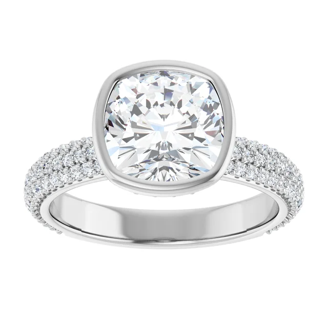 14K White Gold Cushion Cut Bezel Diamond Engagement Ring