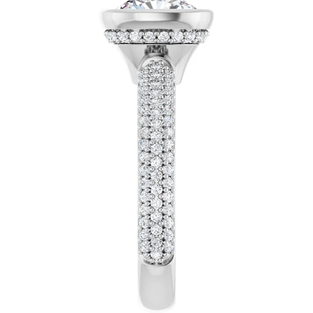 14K White Gold Cushion Cut Bezel Diamond Engagement Ring