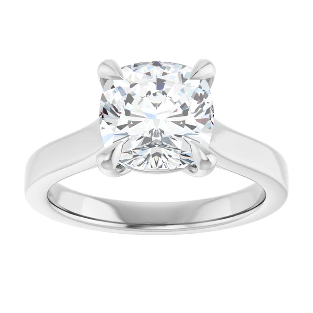 14K White Gold Cushion Cut Cathedral Diamond Engagement Ring