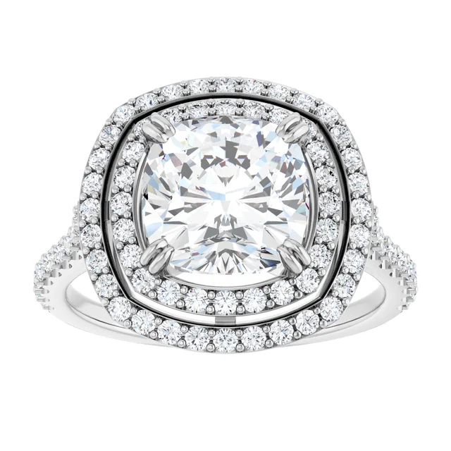 14K White Gold Cushion Cut Double halo Diamond Engagement Ring