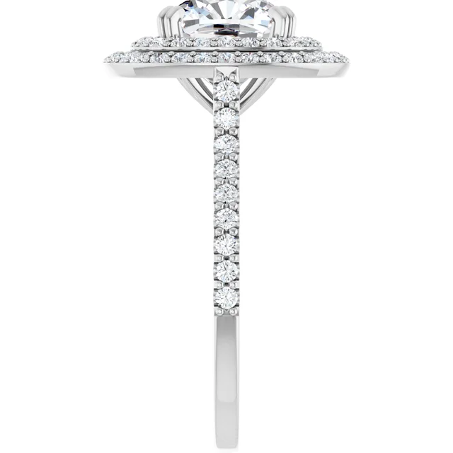 14K White Gold Cushion Cut Double halo Diamond Engagement Ring