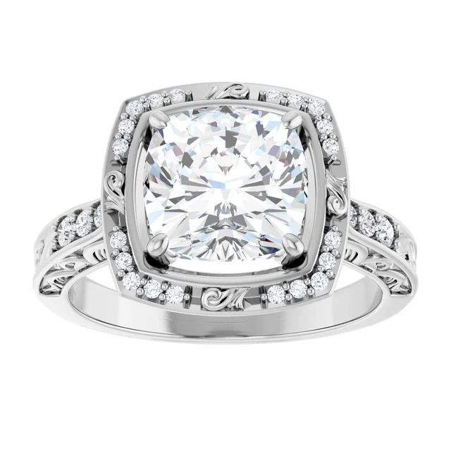 14K White Gold Cushion Cut Halo Diamond Engagement Ring