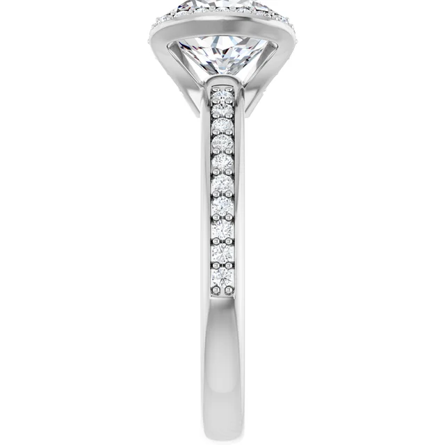 14K White Gold Cushion Cut Halo Pave Diamond Engagement Ring