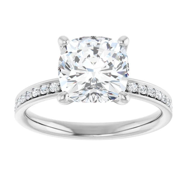 14K White Gold Cushion Cut Pavé Diamond Engagement Ring