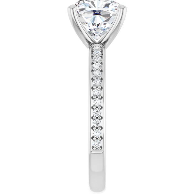 14K White Gold Cushion Cut Pavé Diamond Engagement Ring