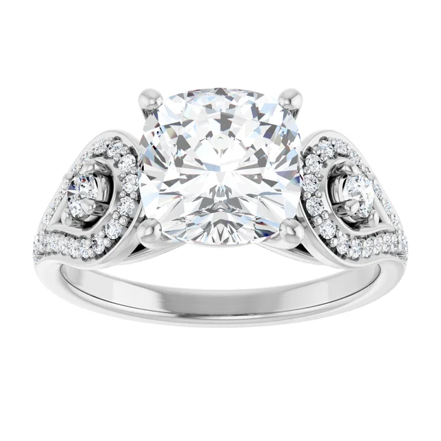 14K White Gold Cushion Cut Vintage Diamond Engagement Ring