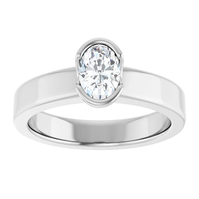 14K White Gold Oval Cut Bezel Diamond Engagement Ring