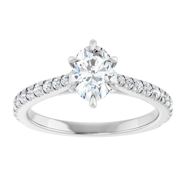 14K White Gold Oval Cut Cathedral Pavé Diamond Engagement Ring