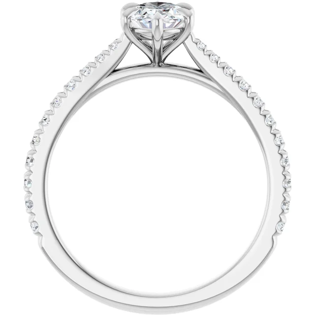 14K White Gold Oval Cut Cathedral Pavé Diamond Engagement Ring
