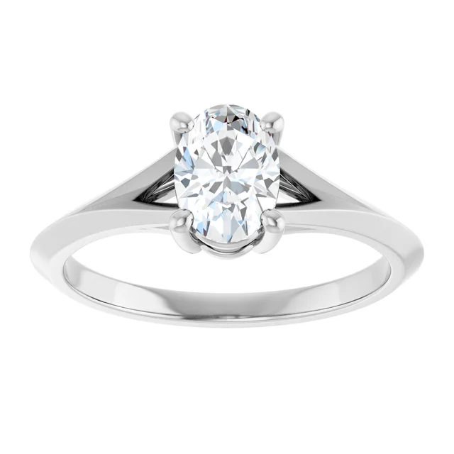 14K White Gold Oval Cut Cathedral Solitaire Diamond Engagement Ring