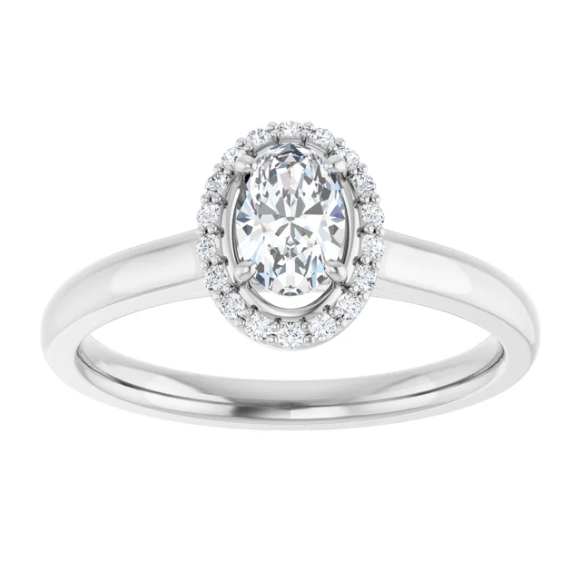 14K White Gold Oval Cut Halo Diamond Engagement Ring