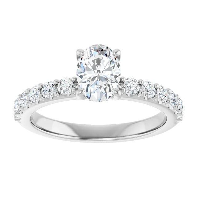 14K White Gold Oval Cut Pavé Diamond Engagement Ring