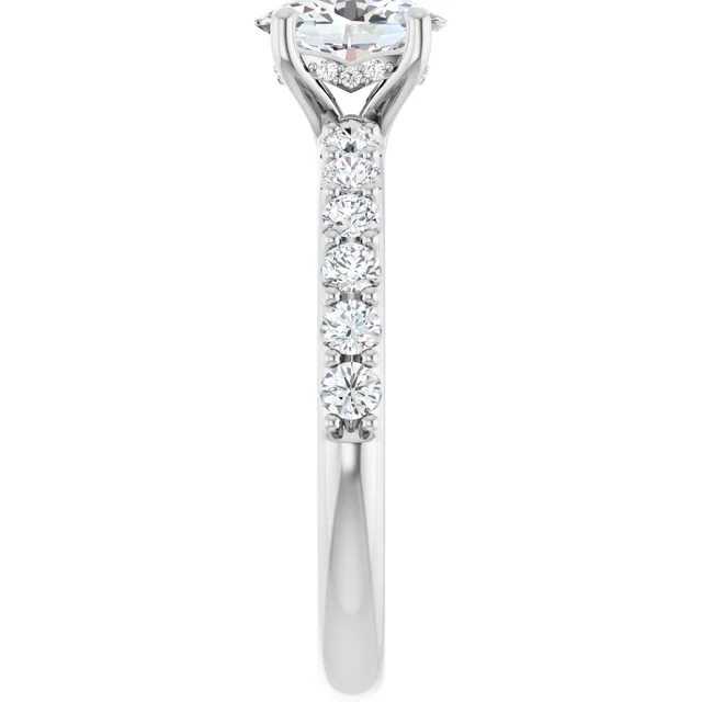 14K White Gold Oval Cut Pavé Diamond Engagement Ring