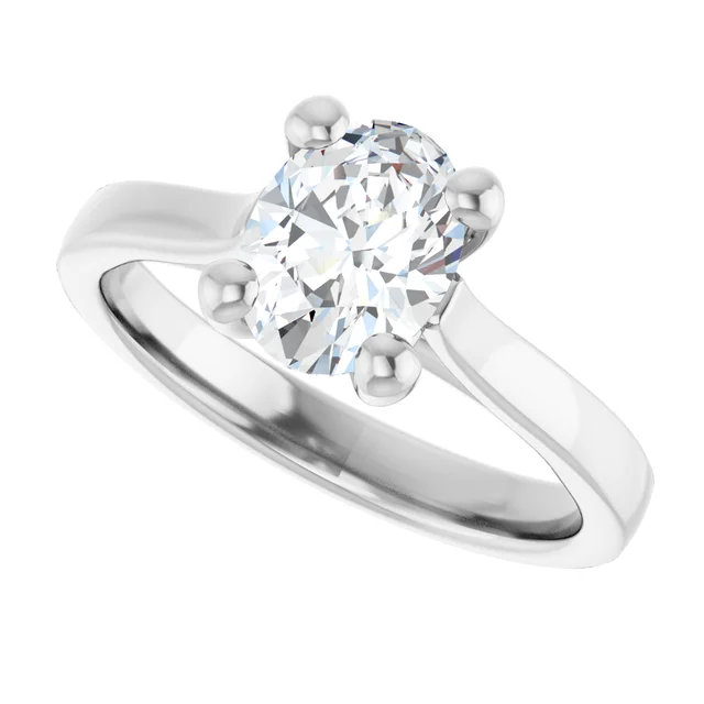 14K White Gold Oval Cut Solitaire Diamond Engagement Ring