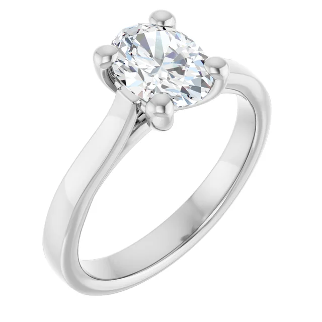 14K White Gold Oval Cut Solitaire Diamond Engagement Ring