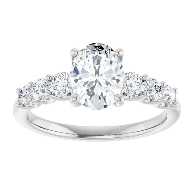 14K White Gold Oval Cut Three-Stone Diamond Engagement Ring